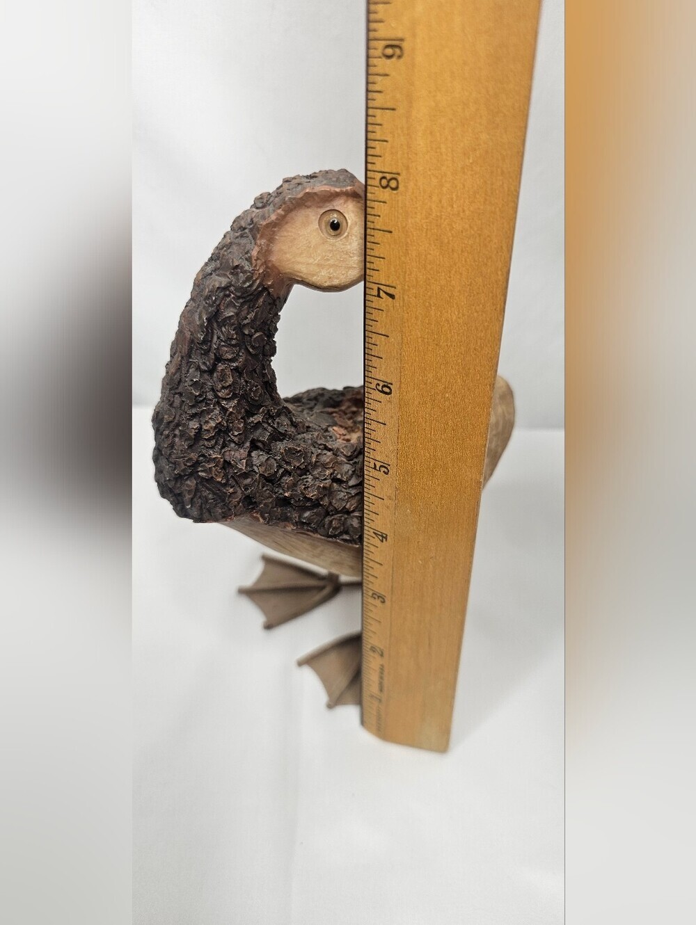 Rustic Faux Wood Resin Duck Figurine Metal Feet Bark Texture Cabin Decor 8" - Picture 7 of 7